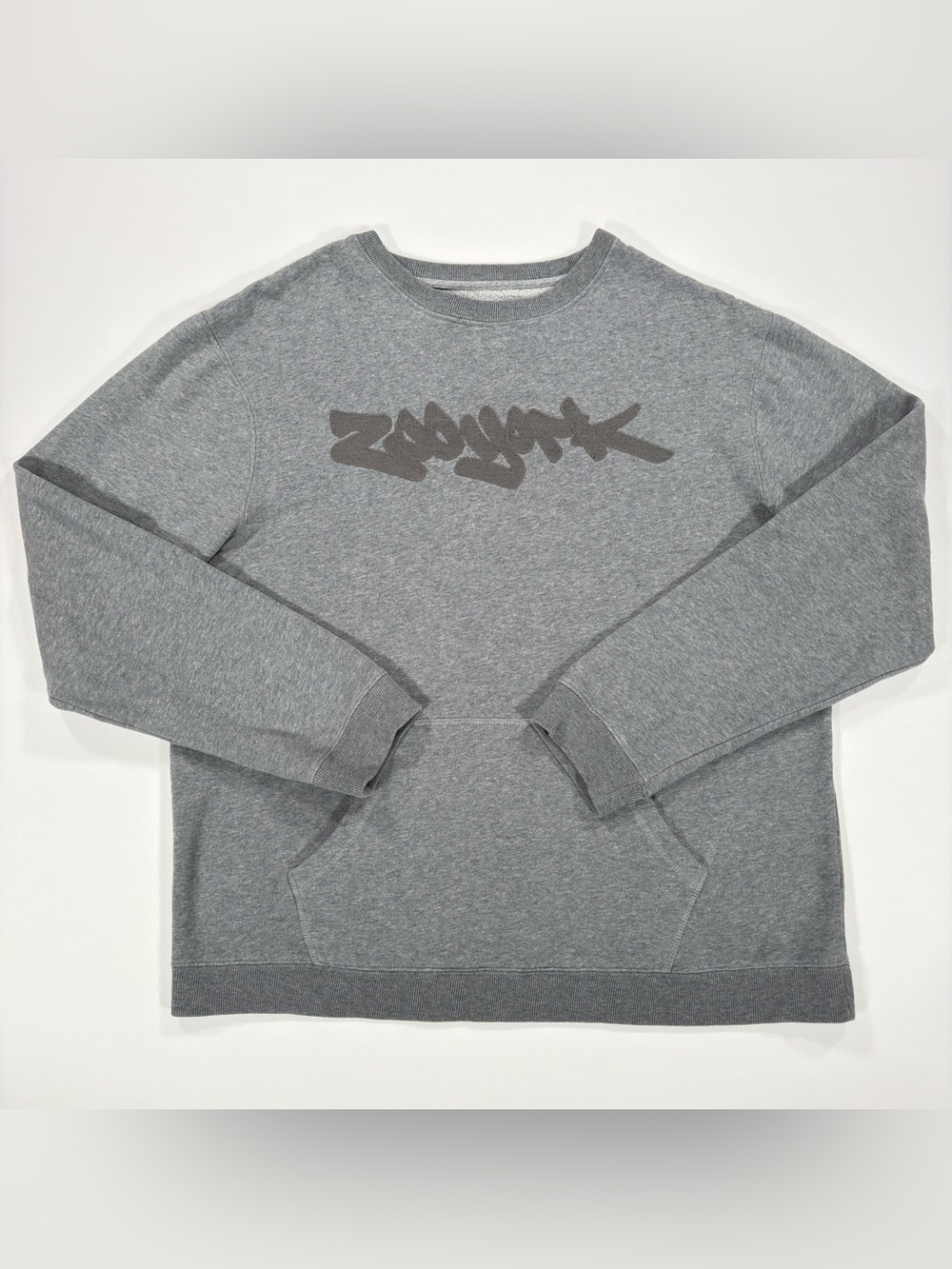 Zoo York Mens Sweatshirt XL Gray Crewneck Kangaroo Pocket Graffiti Logo Skate